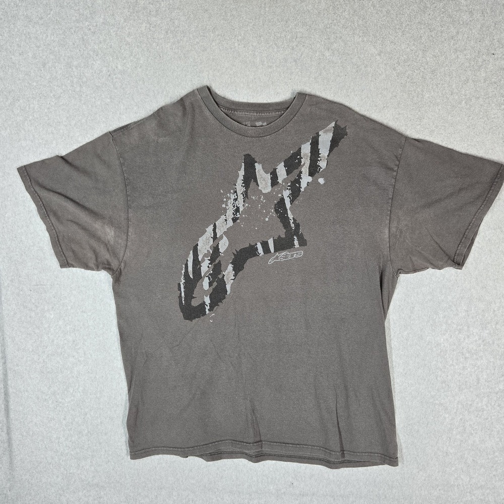 VINTAGE Alpinestars Shirt Gray Graphic Short Sleeve Y2k Big Logo READ